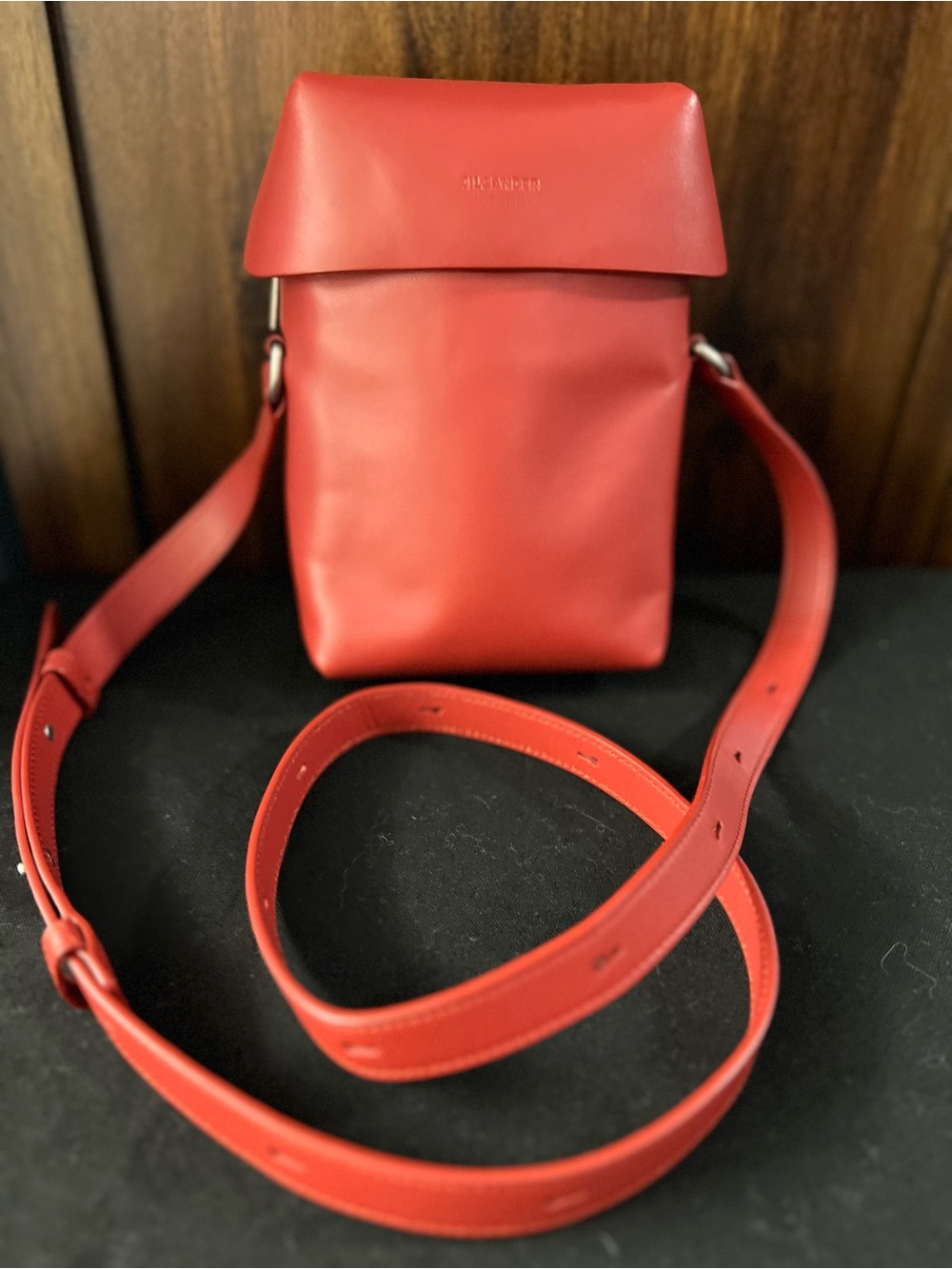 Jill Sander Lid Small Red Leather Crossbody Bag